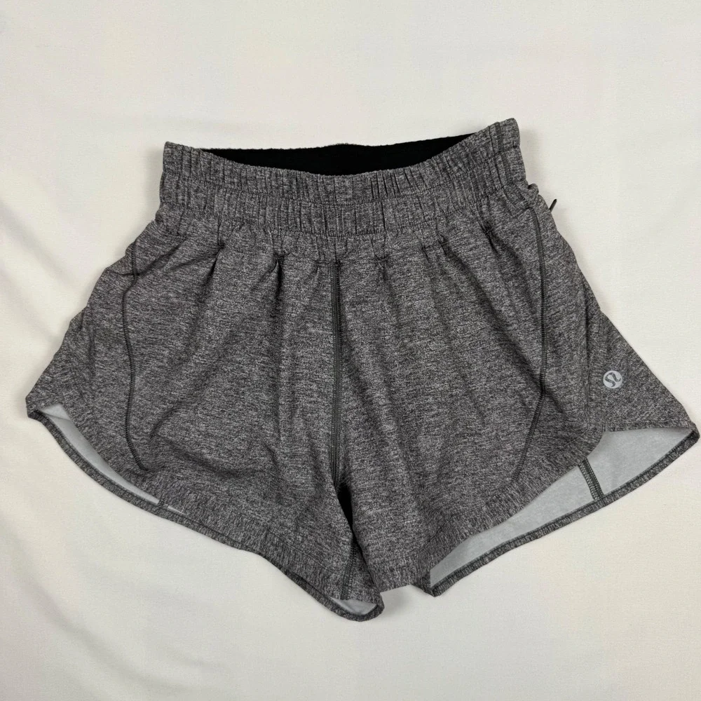 Lululemon Track That Short Heathered Black Gray Space Dye Size 2 Running Gym